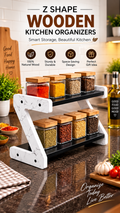 Z-Shape Wooden Kitchen Organizer – 2 Tier Spice & Storage Rack
